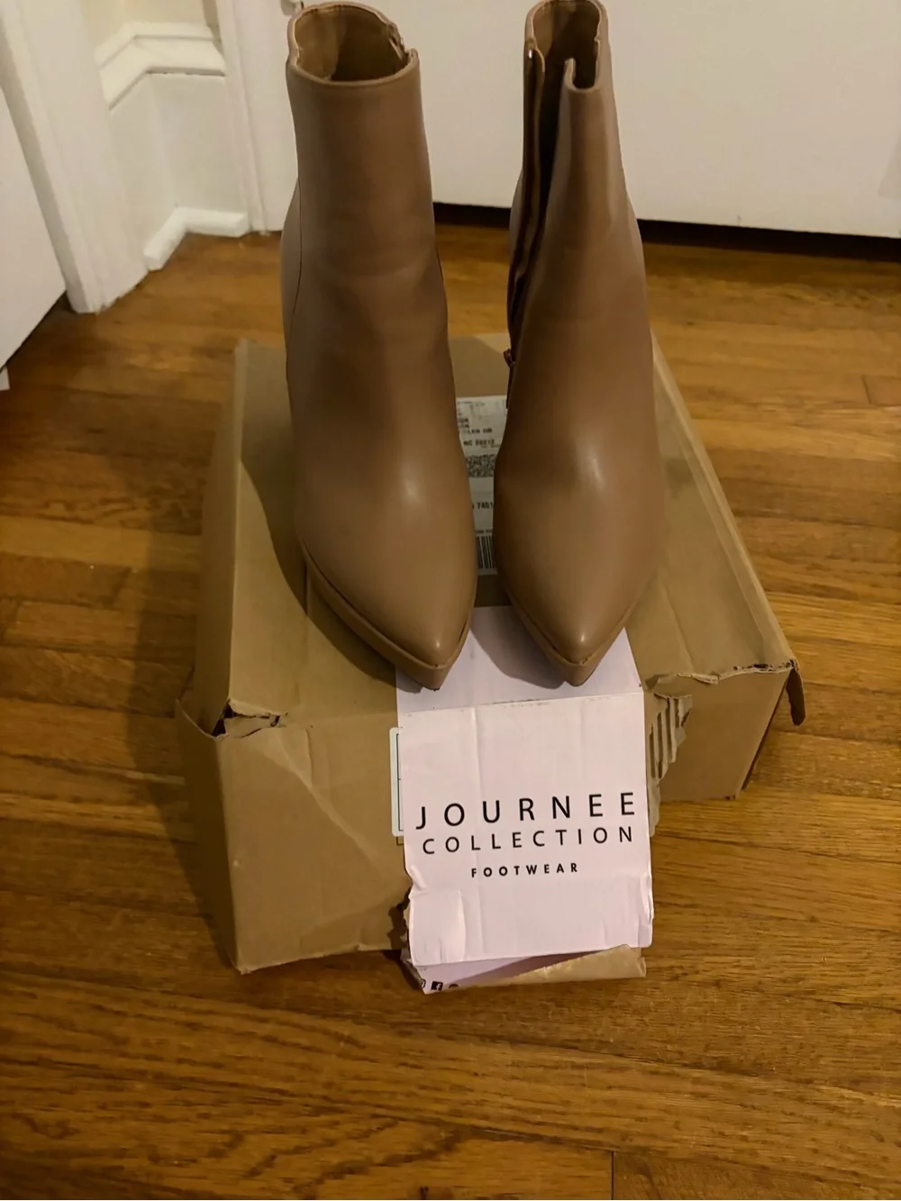 Journee Collection Tan Pointed Toe Block Heel Ankle Boots